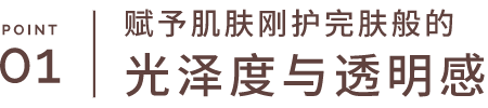 POINT 01 赋予肌肤刚护完肤般的 光泽度与透明感
